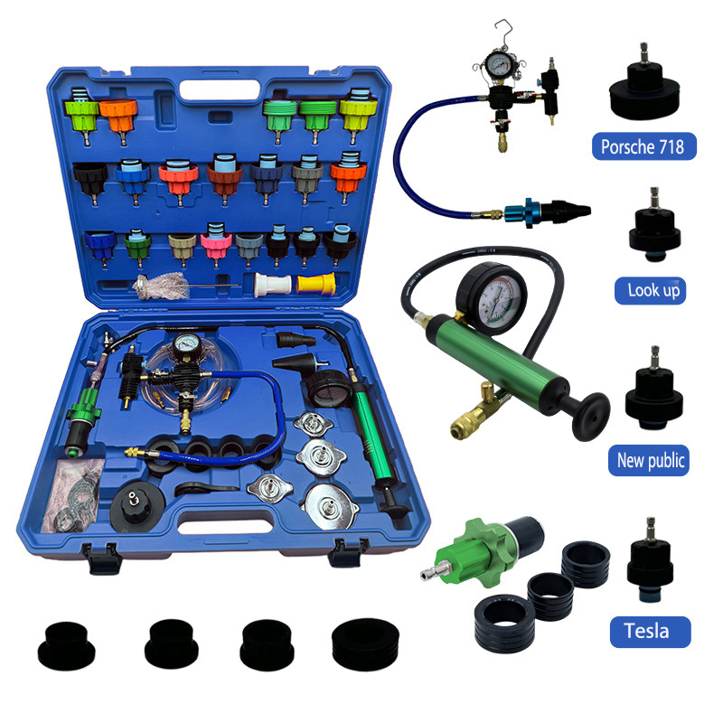 Radiator Pressure Tester - ชุดเครื่องมือทดสอบแรงดันน้ำหล่อเย็นหม้อน้ำ ชุดเติมน้ำยาแบบสุญญากาศ ชุดทดสอบการรั่วไหลของระบบระบายความร้อนรถยนต์ และชุดเติมน้ำยาแบบลม